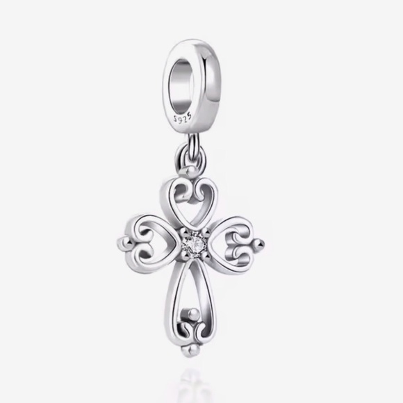 Charm for Pandora Bracelet Cross with Rhinestone Sterling Silver - Picture 5 of 6